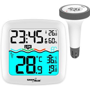 GreenBlue - Weerstation - Temperatuurstation met Zwembadthermometer | Radio en Klokfunctie - Wit