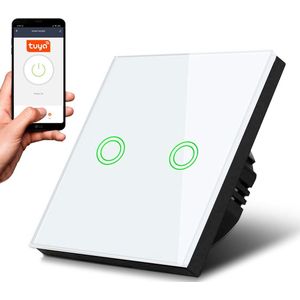 Maclean - Schakelaar Slimme WiFi 2-voudige Touch Light Switch compatibel met Tuya APP Wandschakelaar Glazen schakelaar met kleur veranderende LED-verlichting