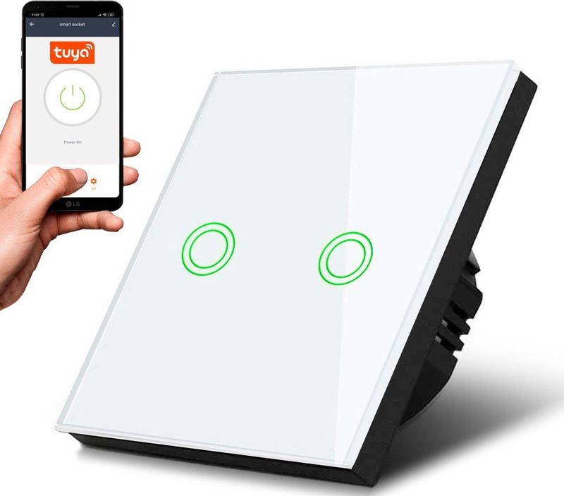 Maclean MCE714B Smart WiFi - Interruptor de luz táctil de 2 vías, compatible con la aplicación Tuya, interruptor de pared de cristal con cambio de color, LED, 85 x 85 mm (2 vías redondas, negro)
