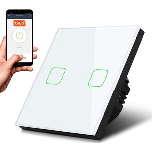 Maclean - Slimme WiFi 2-voudige Touch Light Switch - Wandschakelaar - Glazen schakelaar met kleurwijziging LED