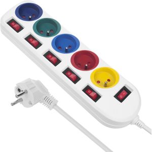 Maclean - Stekkerdoos met schakelaars - 5-polige verlengkabel - 250VAC/10A | 1,5m - Wit
