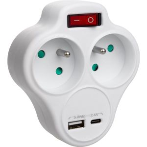 Maclean - stopcontact splitter met 2 stopcontacten en USB A/C 2,4A - type E - 2x16A - MCE336 E