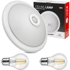 Maclean - Plafondlamp met een PIR bewegings- en schemersensor + 2 E27 4W gloeilampen - 40W, E27, 220-240V~ 50/60Hz