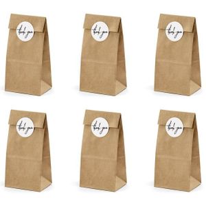 PartyDeco Traktatie zakjes Kraft Papier pk/6