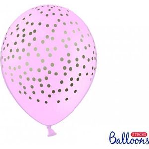 Partydeco - Ballonnen Baby roze dots goud 50 stuks