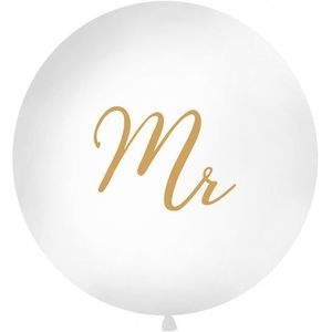 Partydeco Grote witte ballon Mr - Goud - 1m