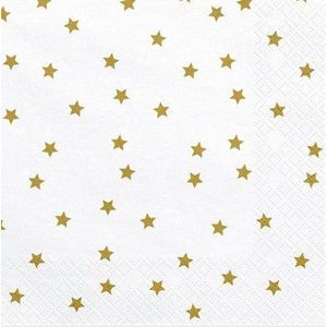 20 Weiße Goldsternchen Servietten 33cm