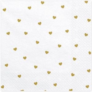 PartyDeco - Servetten - Wit - Goud - 20 Stuks - Papier