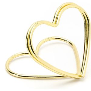 PartyDeco Naamkaart/plaatskaart houders - hartje - Bruiloft - 10x stuks - goud - 2,5 cm
