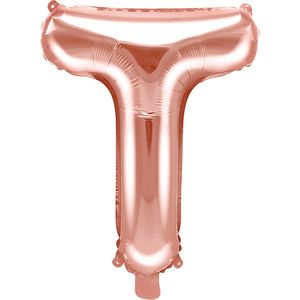 Folie Ballon Letter T Rose Goud Leeg 35cm