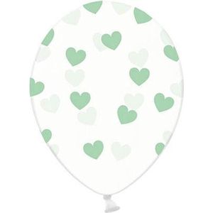 Partydeco - Ballonnen clear hartjes mint 50 stuks