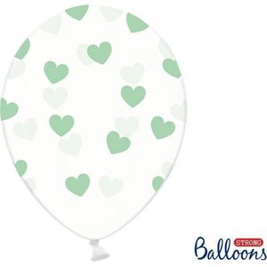 Partydeco 6 Ballonnen in zak hartjes crystal - Mint groen 30cm