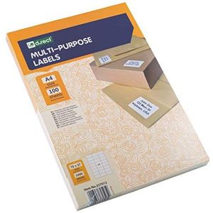 D.RECT Zelfklevende etiketten, universele etiketten (70 x 37 mm op DIN A4), bedrukbaar, zelfklevend, 100 vellen/verpakking 24 etiketten/vellen 2400 stuks, wit