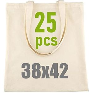 LEVIATAN Zware katoenen tas jute tas met twee lange hengsels 38 x 42 cm 144 g/m2 boodschappentas | draagtas | natuurlijke verpakking 25 stuks