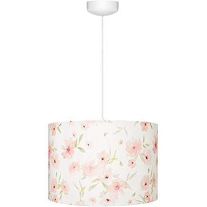 Lamps & Company Plafondlamp kinderkamer bloemenpatroon grote ronde lampenkap roze diameter 35 cm handgemaakte lamp kinderkamer meisje mooie kamerdecoratie