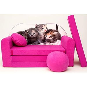 Kids Sofa Couch Baby slaapbank kinderkamer bed gezellig verschillende kleuren en motieven (H6 roze katten)