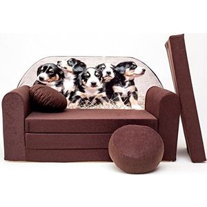Kids Sofa Couch baby slaapbank kinderkamer bed gezellig verschillende kleuren en motieven (K7 bruin puppen)