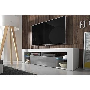Selsey Hugo – TV-kast (140 cm, wit mat/front grijs glanzend met LED-verlichting)