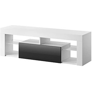 Selsey Bianko – TV-bank/tv-kast met klapdeur, gelamineerde plaat, mat wit/zwart hoogglans, 35 x 140 x 51 cm