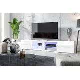 Selsey Tenus Double TV-board, tv-lowboard, televisiekast, wit, led in blauw, 200 x 40 x 34 cm
