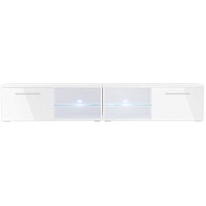 Selsey Tenus Double TV Lowboard / TV-kast / TV-kast / TV-bank, wit, LED, blauw, 200 x 40 x 34 cm