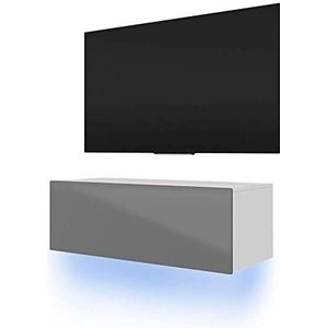 Simple TV-kast, lage kast, hangplank, met LED blauw (100cm, wit mat/grijs hoogglans)