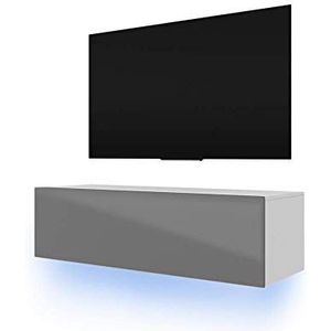 TV kast Lowboard Hangplank SIMPLE met LED blauw (140cm, wit mat/grijs hoogglans)