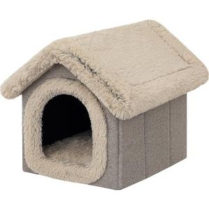 PillowPrim Hondenhok, hondenmand, hondenbed, hondenhuisje, kattenmand, dierenbed, XL - 60 x 55 cm, beige met bot