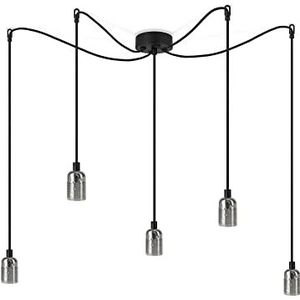 Sotto Luce Bi minimalistische hanglamp - nikkel - metaal - 1,5 m stofkabel - zwarte stalen plafondroos - 5 x E27 lamphouders