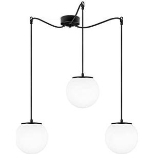 Sotto Luce Tsuki glazen bol hanglamp - mat opaal/zwart - 1,5 m stofkabel - zwarte stalen plafondroos - 3 x E27 lamphouders - ø 20 cm