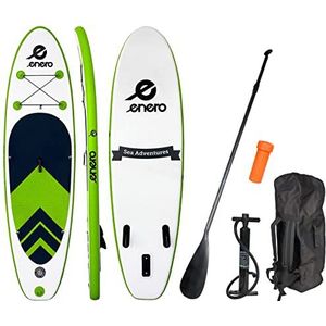 Enero SUP-board, opblaasbaar stand-up paddleboard, lichtgewicht watersportboard met rugzak, pomp, aluminium peddel, maximale belasting 80 kg, 275 x 76 x 10 cm, groen