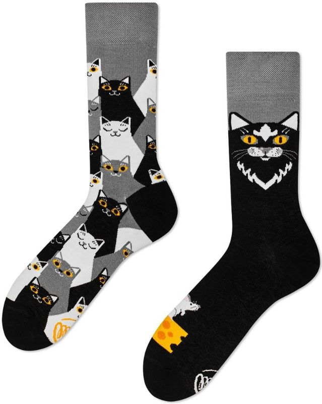 Many Mornings - Sokken - Zwart - Kattenmotief - Uniek Design