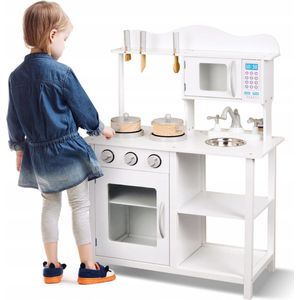 Houten Keuken Speelgoed - Speelkeuken - Kinderkeuken - Speelkeukentje Inclusief Keukengerei - 85x30x60 cm - Wit