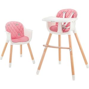 Kinderkraft SIENNA - 2-in-1 hoge kinderstoel - Afneembaar eetblad - Roze