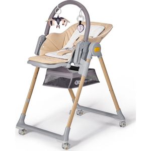 Kinderkraft LASTREE Kinderstoel 2in1 vanaf de geboorte, Wipstoel baby met speelboog speelgoed heeft, Liggende positie, Verstelbaar dienblad voetsteun, Hoge rugleuning, Zachte zitting, Beige