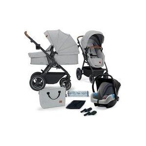 Kinderkraft B-TOUR combi-kinderwagenset 3-in-1 complete set, kinderwagen tot 22 kg met kinderzitje I-SIZE 40-75 cm, grote XL-zitting, waterdichte kap met UPF50+ filter, zilvergrijs