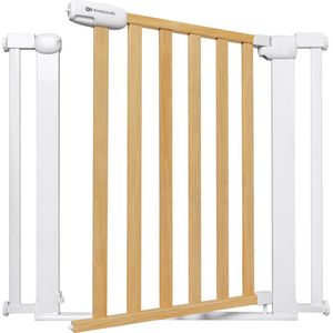 Kinderkraft LOCK&GO Deurveiligheidshek van 75 tot 103 cm, Traphek, opent tot 90 graden, Zonder boren, dubbele beveiliging, houttint