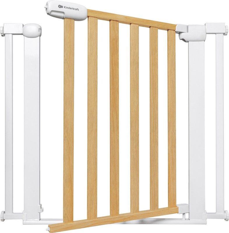 Kinderkraft LOCK&GO Trapbeschermingshek, zonder boren, voor kinderen, 75-103 cm, 90° opening, dubbele vergrendeling, automatische sluiting, hout