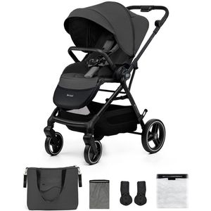 Kinderkraft YOXI - Kinderwagen tot 27 kg - Lichtgewicht en wendbaar - Grote lekbestendige wielen - Waterdichte kap met UPF50+ - Accessoires: muskietennet, regenhoes, bekerhouder, tas voor ouders - Verstelbare rugleuning en voetensteun - Grijs
