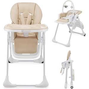 Kinderkraft TUMMIE Kinderstoel, 2-in-1, ergonomisch, comfortabel, opvouwbaar, met verstelbare hoogte en voetensteun, afneembaar dienblad, voor kinderen, met speelgoed, beige