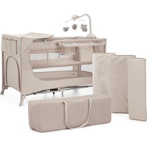 Kinderkraft JOY 2 ACC - Reisbed 2-in-1 - Voor baby's tot 25 kg - Snel en eenvoudig inklapbaar - Handige accessoires: kinderbedcarrousel met speelgoed, luierplateaus en aankleedonderlegger, draagtas - Beige