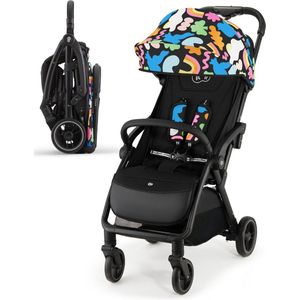 Kinderkraft APINO - Kinderwagen - Automatisch opvouwbaar, Lichtgewicht (7,5 kg), Geschikt tot 24 kg, 4-Positie Rugleuning, Grote Onderdelen, Ideaal voor Stad en Reizen, Regelbare Voetsteun, 5-Punts Veiligheidsgordel, Ventilatiepaneel - Happy Shapes