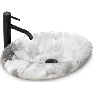 REA Ovale opzetwastafel - Stonelook - 49x31x13,5 cm - Lichtgrijs - Keramiek