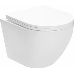 Rea Wandcloset Carlo Mini Rimless Flat Zwart Mat Keramische toiletpot - Softclose Duroplast zitting - Automatisch neerlatend met zachte sluiting (Mat zwart)