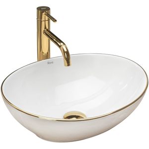 Rea opzetwastafel Sofia Gold Edge wastafel handwasbak wastafel voor badkamer van hoogwaardig keramiek 410 mm x 345 mm x 150 mm (wit)