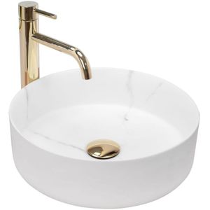 REA Sami Opzetwastafel - Waskom - Ø 36 x 11.5 cm - Mat Wit - Marmerlook