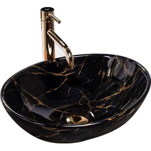 Rea Sofia Black Marble Shiny Opzetwastafel Steen Imitatie 41x34,5 cm