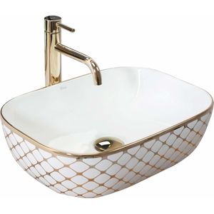 REA Belinda Opzetwastafel - Waskom - 46.5 x 33 x 13.5 cm - Glans Wit/Diamond Gold