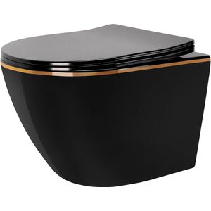 Rea - Hangende toiletpot - Carlo Mini Flat Black Gold Edge - Wit/Goud