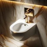 REA Carlo Mini Wandbidet - 49.5 cm - Glans Wit - Gold Edge